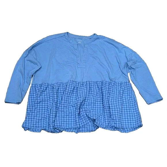 Anthropologie Pilcro Long-Sleeve Y2K preppy Babydoll Blouse top Blue 1X A004779 - Picture 4 of 10